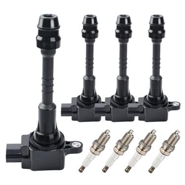 Imagem de Pacote de bobinas de ignição UF351 e velas de ignição irídio (conjunto de 4) compatível com Nissan Sentra 2002 2003 2004 2005 2006 1,8L L4 para 22448JF00B