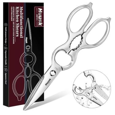 Imagem de Huusk Tesoura de cozinha multiuso – Presente ideal para o Dia de Ação de Graças – Tesoura destacável para peru – Tesoura de cozinha prateada para legumes e carne – Presente de Natal para homens e