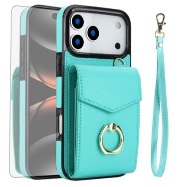 Imagem de Asuwish Capa de telefone para iPhone 17 Pro Max 17.5 cm capa carteira com protetor de tela de vidro temperado e anel de bloqueio de RFID porta-cartão celular de couro i Phone17 17Pro i17 ProMax