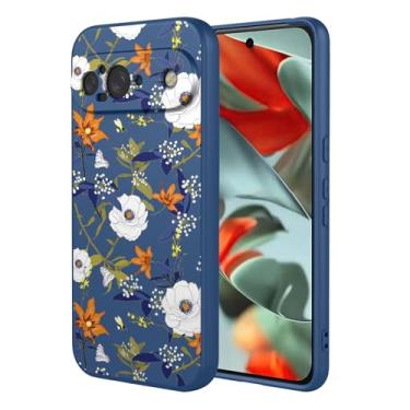 Imagem de OEURVQO Capa artística para Google 9, capa de silicone líquido de toque macio com forro fofo, compatível com carregamento sem fio, capa protetora para Google Pixel 9, azul brilhante