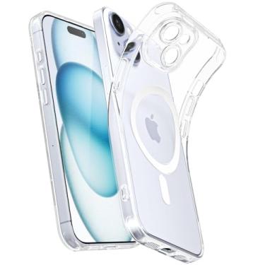 Imagem de Svanove Capa magnética transparente para iPhone 15 Plus, compatível com Magsafe Slim Thin Transparente Mag Safe Case para mulheres e meninas, capa de segurança de borracha de silicone macia fofa com