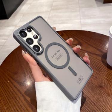 Imagem de MVVKKY Capa traseira rígida de PC transparente e à prova de choque para S23 com carregamento magnético sem fio (para S23/cinza)