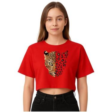Imagem de Cropped Feminino Blusinha Onça Estampada - Ligata, Vermelho, G