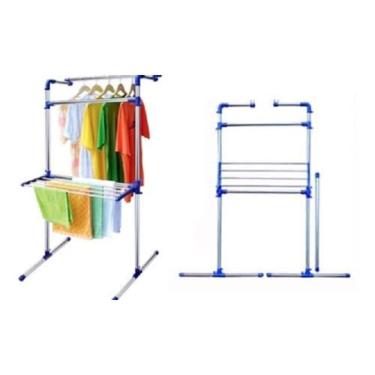 Imagem de Varal De Chão Ajustável Inox Multiuso Arara De Roupas