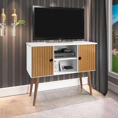 Imagem de Estante Rack Viena Clássico 90cm Com Portas - Branco/ripado