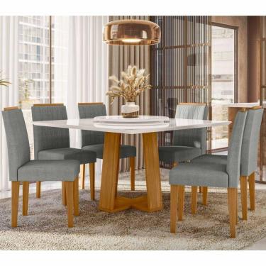 Imagem de Conjunto Sala De Jantar Mesa Valência 1,35 Com Tampo Giratório E 6 Cadeiras Ana Ypê/off White/ln02 - New Ceval