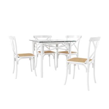 Imagem de Conjunto Katrina Branco 4 Cadeiras Tampo De Madeira Quadrado 90 Cm Asturias
