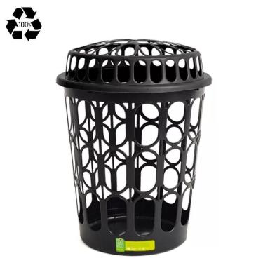 Imagem de Cesto Telado Para Roupas 30 L Com Tampa Preta Para Lavanderia E Banheiro