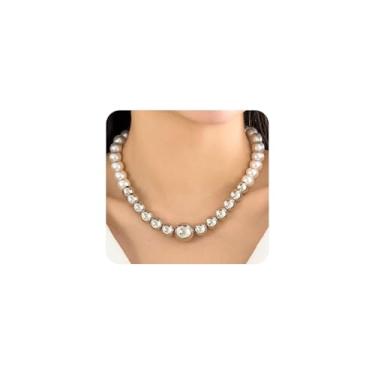 Imagem de Colar gargantilha feminina com contas de pérolas grossas, punk, ouro, geométrico, esfera, contas, contas, pérolas, acessórios de joias, Large, Metal, Sem Pedra Preciosa