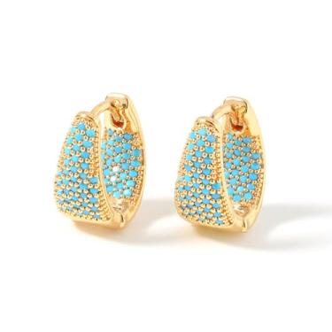 Imagem de Unurgoonit Brincos de argola de ouro para mulheres, brincos pequenos com contas turquesa, argolas, estilo boêmio, estilo vintage, Metal, Zircônia cúbica