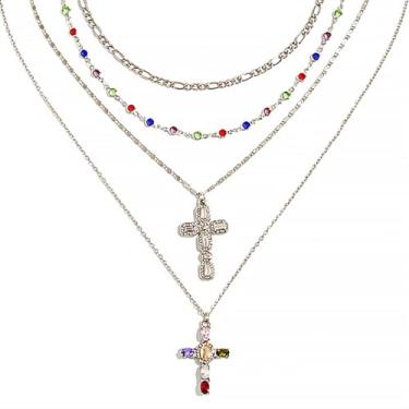 Imagem de APMUTSS Colar de cruz em camadas para mulheres, joia empilhável delicada banhada a ouro 18K moderna para uso diário, Standard, Titânio, Sem Pedra Preciosa