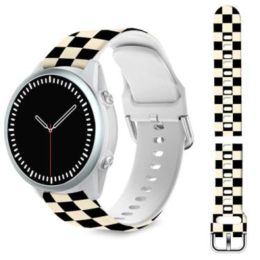 Imagem de TopPerfekt Pulseira compatível com relógio Garmin Forerunner 965 – pulseira de substituição de silicone macio quadriculado para relógio inteligente 965 para mulheres e homens – preto/bege xadrez