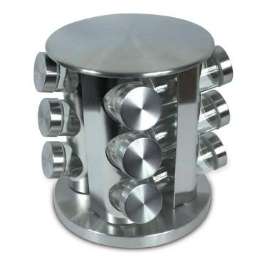 Imagem de Porta Condimento Giratório Vidro Tampa Inox Ideal Cozinha
