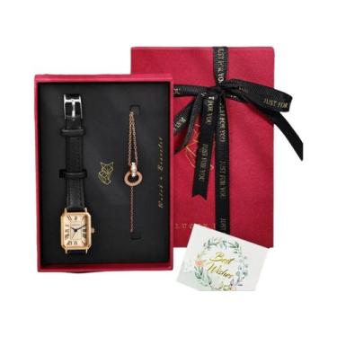 Imagem de Conjunto De Relógio De Pulso Quadrado De Quartzo Feminino Fashion LUCK