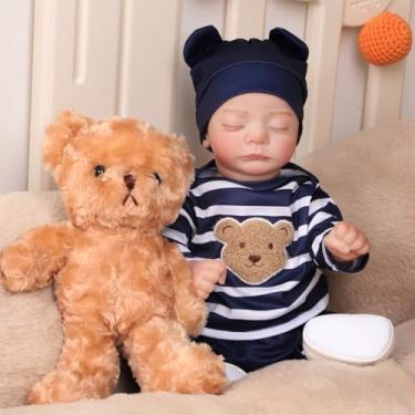 Imagem de Bebê Reborn Menino Boneca Realista Corpo de Silicone Pintado com Acessórios Urso 48cm (Menino Dormindo 2)