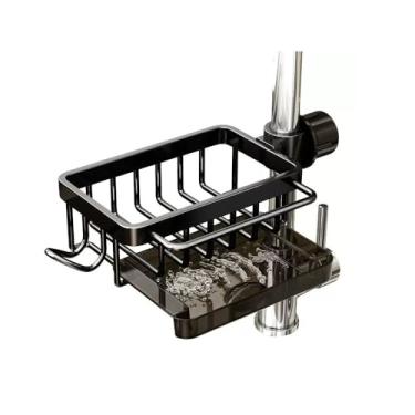 Imagem de LXNIEPAN Cesta de drenagem de encaixe, cesta de drenagem de cozinha ajustável, cesta de cozinha para rack de armazenamento, pia de louça, pia, cesta de drenagem, rack multifuncional (preto)