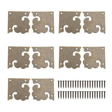 Imagem de Caixa decorativa antiga de canto, vintage, latão, padrão oco, protetor de metal para caixa de madeira, estante, decoração diy, 10 conjuntos