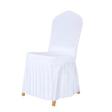 Imagem de YPLOJOUO Capa de cadeira com saia longa, protetor de cadeira universal lavável, capa de cadeira com saia elástica antisujidade para sala de jantar (branca, tamanho único)
