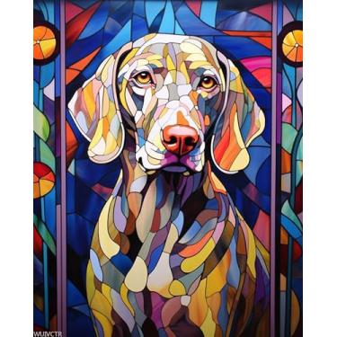 Imagem de Pintura temática de cães de estimação por números, cachorro Weimaraner, estilo vitral, pintura por números para decoração de parede de casa, 40,6 x 50,8 cm, sem moldura