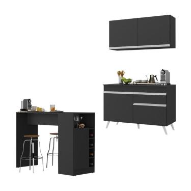 Imagem de Cozinha Compacta Com Bancada Americana 1 Porta Veneza Multimóveis Mp2207 Preto/branco Preto/branco
