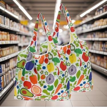 Imagem de Sacos de compras reutilizáveis de poliéster dobrável, estampa geométrica de flores de animais fofos, sacolas de compras reutilizáveis extragrandes de 13,6 kg, resistentes e laváveis na máquina
