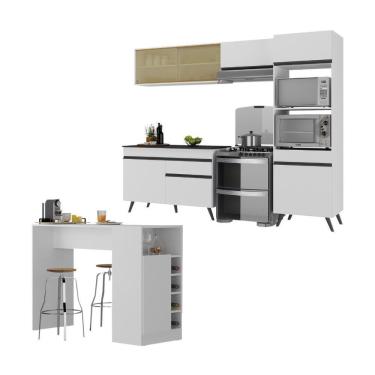 Imagem de Armário De Cozinha Modulado Com Bancada Americana Multimóveis Mp2209 Branco/preto Branco/preto