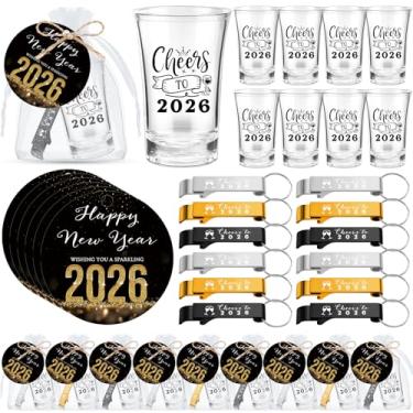 Imagem de Yiyiring 18 conjuntos de lembrancinhas de festa feliz ano novo suprimentos abridor de garrafa chaveiro acrílico transparente copos de shot torcida para 2026 cartões de presente para bar véspera de