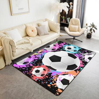 Imagem de Castle Fairy Tapete de área com estampa de futebol 3D para sala de estar, 12 x 17 cm, futebol, esportes, jogos, interior, para crianças, meninos, meninas, adolescentes, colorido, grafite