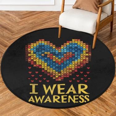 Imagem de Tapete redondo de 1,5 m colorido design de autismo, tapetes de área de círculo macio, antiderrapante, lavável, tapete circular para quarto, berçário, sala de estar, cozinha, banheiro, entrada