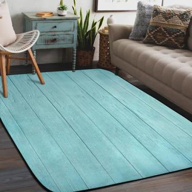 Imagem de Tapete de área para sala de estar, lavável à máquina, de madeira azul, à beira-mar, antiderrapante, tapete macio, para sala de estar, quarto, sala de jantar, berçário, cozinha, decoração de casa