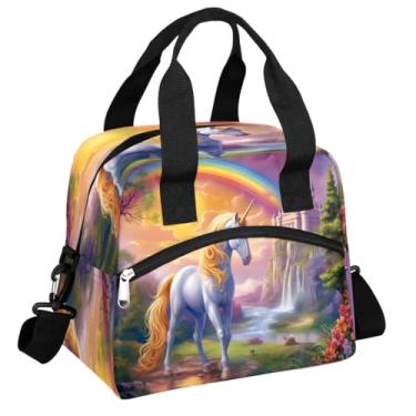 Imagem de Lancheira isolada para mulheres, homens, adultos, reutilizável, impermeável, à prova de vazamento, animal, unicórnio, arco-íris, castelo, grande, bolsa térmica para almoço, bolsas de mão, bolsa de