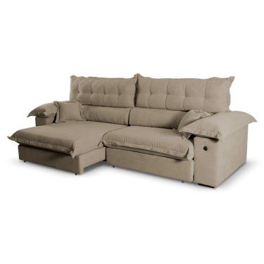 Imagem de Sofá 4 Lugares Retrátil e Reclinável com USB Absoluto Linho Marrom