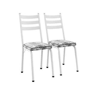 Imagem de Conjunto com 2 Cadeiras New Revestimento Sintético Floral e Branco