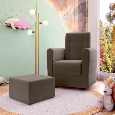 Imagem de Poltrona Decorativa Pés Balanço com Puff Ninho Suede Capuccno