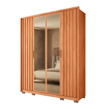 Imagem de Guarda-Roupa Solteiro com Espelho Reflecta Centurium Ripado 4 Portas 3 Gavetas Freijó