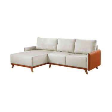 Imagem de Sofá 5 Lugares Geribá com Chaise Esquerdo Linho Bege e Caramelo