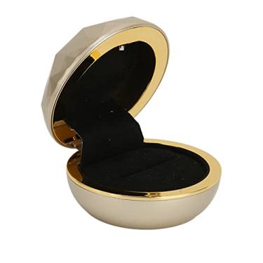 Imagem de Caixa de anel com luz led, elegante, redonda, exibição de joias, organizador de armazenamento de presente para proposta, noivado, casamento, flocagem de plástico, 3.1x1,9 polegadas (Ouro)