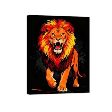 Imagem de Animais Pintura Arte Parede - Leão - Impressões em tela - Moderno Colorida Pôster para decoração sala de estar 30x40cm Tela Embrulhada