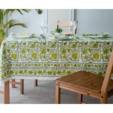 Imagem de VISTALOOM Toalha de mesa com estampa em bloco: 152 x 232 cm, retangular, 100% algodão, pré-encolhida, lavável para primavera, cozinha e jantar, perfeita para pátio, interior e exterior, casa de