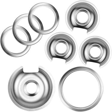 Imagem de Kit de anéis e panelas de gotejamento WB32X10013 WB32X10012 (inclui 3 pequenos 15 cm e 1 grande 20 cm) compatível com fogão G-E mais antigo da Fetechmate