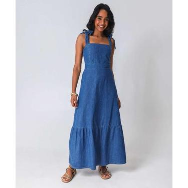 Imagem de Vestido Jeans Longo Lastex Feminino Marisa Azul-18028, M, Jeans azul