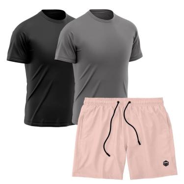 Imagem de Kit 2 Camisetas Dry Treino Fitness Academia + Short Bermuda Rosa-Masculino