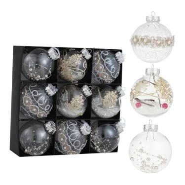 Imagem de Fenteer Conjunto de 9 bolas de Natal com glitter para pendurar na árvore, decoração de Natal para ambientes internos e externos, 8 cm, para clubes, casas, Claro