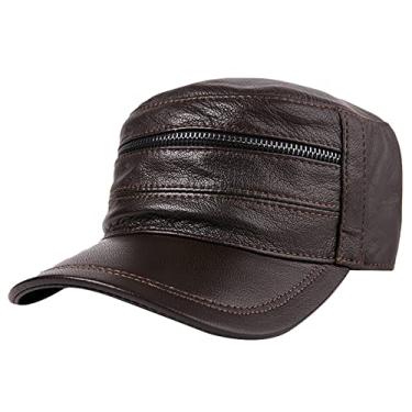 Imagem de Boné militar de primavera outono inverno masculino vintage ajustável couro boné de beisebol esportes ao ar livre dirigir chapéu de sol (marrom-GG