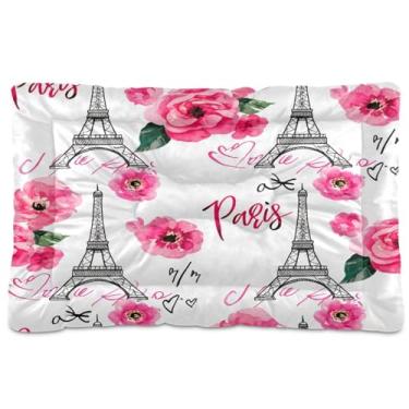 Imagem de Wassud Tapete lavável para animais de estimação para cães e gatos, cama romântica para cães da Torre Eiffel, antiderrapante para viagem, almofada de canil para ambientes internos e externos, 91 x 61