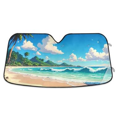 Imagem de Qilmy Para-brisa de carro, lindo cenário de praia, protetor de viseira dobrável mantém a frescura bloqueia raios UV e acessórios para proteger carros, SUVs, caminhões-(L) 636