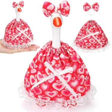 Imagem de Simlakey 1 conjunto de mini roupas de ganso de mesa para dia dos namorados, vestido romântico e chapéu de laço, fantasia de ganso para mesa de dia dos namorados, porta chaves magnéticas, fantasia para