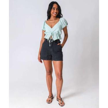 Imagem de Short Feminino Sarja Bolsos Cintura Alta Preto-98010 - ZUNE JEANS, 40,