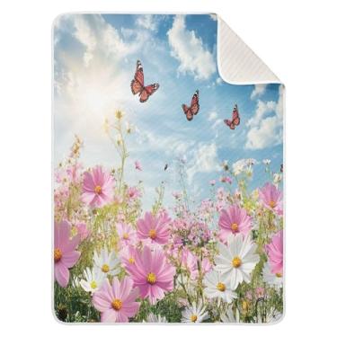 Imagem de xigua Margaridas e Cosmos Branco Cobertor de Algodão para Bebês, Cobertor Leve e Macio para Berço, Carrinho, Cobertores de Quarto de Bebê, 76 x 101 cm