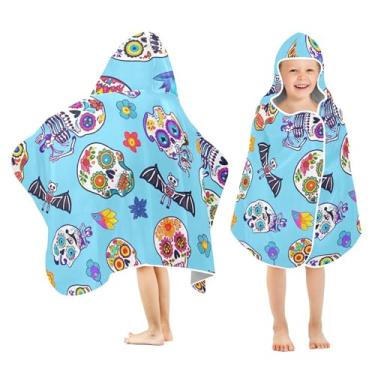 Imagem de Burbuja Linda toalha de banho com capuz esqueletos de caveira para crianças, toalha de praia de pelúcia macia absorvente para meninas e meninos 3-10 anos, 61 x 127 cm